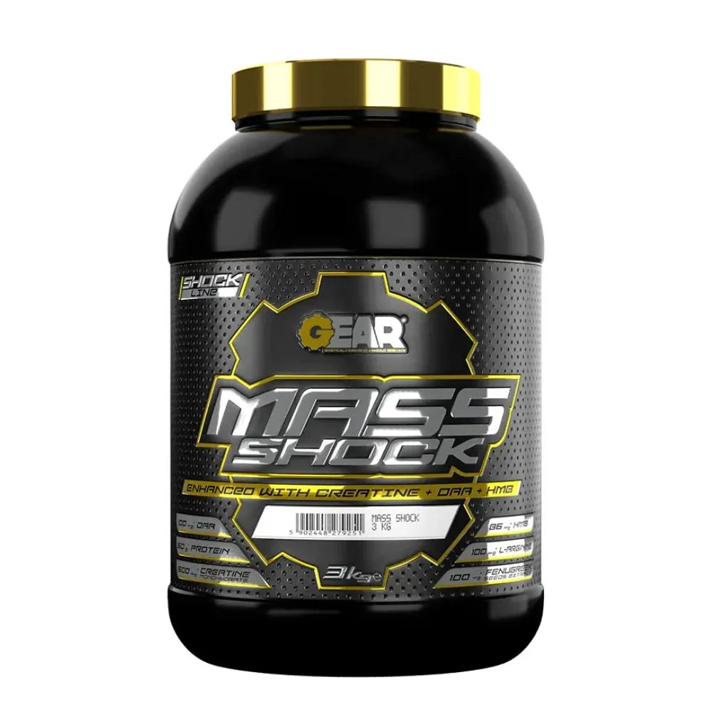 Gear Mass Shock 3KG Mass Gainer with enhanced Creatine + DAA + HMB - 30 Servings