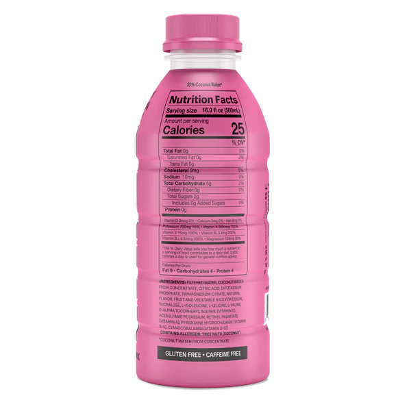 Prime Hydration Drink Sports Beverage "STRAWBERRY WATERMELON," Naturally Flavored, 10% Coconut Water, 250mg BCAAs, B Vitamins, Antioxidants, 834mg Electrolytes, Only 20 Calories per 16.9 Fl Oz Bottle - Life of Riley Supplements Trading LLC