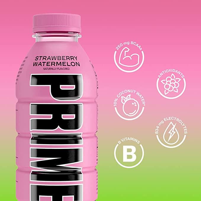 Prime Hydration Drink Sports Beverage "STRAWBERRY WATERMELON," Naturally Flavored, 10% Coconut Water, 250mg BCAAs, B Vitamins, Antioxidants, 834mg Electrolytes, Only 20 Calories per 16.9 Fl Oz Bottle - Life of Riley Supplements Trading LLC