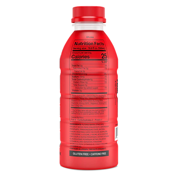 Prime Hydration Drink Sports Beverage "TROPICAL PUNCH," Naturally Flavored, 10% Coconut Water, 250mg BCAAs, B Vitamins, Antioxidants, 835mg Electrolytes, 25 Calories per 16.9 Fl Oz Bottle - Life of Riley Supplements Trading LLC